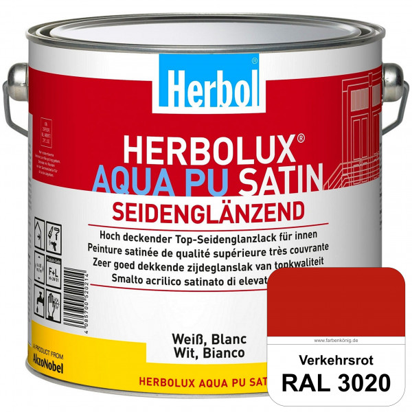 Herbolux Aqua PU Satin (RAL 3020 Verkehrsrot) Wasserverdünnbarer Top-PU-Seidenglanzlack (Innen)