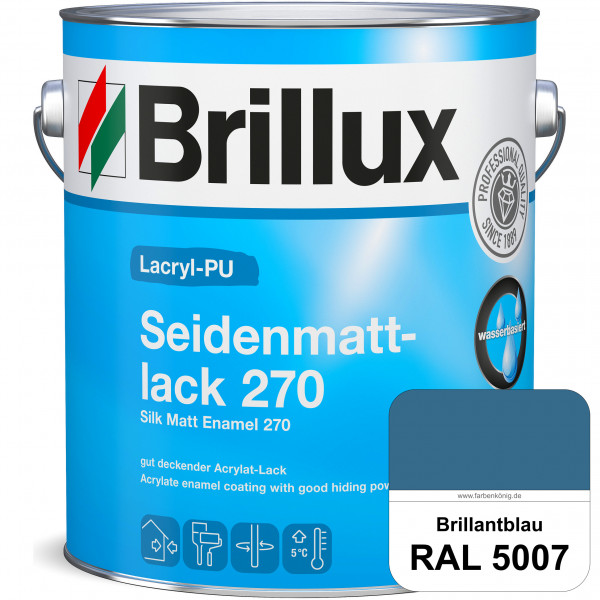 Lacryl-PU Seidenmattlack 270 (RAL 5007 Brillantblau) PU-verstärkt (wasserbasiert) für außen und inne