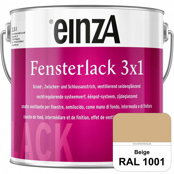 einzA Fensterlack 3 x 1 (RAL 1001 Beige) wetterbeständiger & seidenglänzender Fensterlack