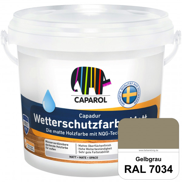 Capadur Wetterschutzfarbe Matt (RAL 7034 Gelbgrau) matte Holzfarbe mit NQG-Technologie für außen
