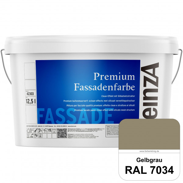 einzA Premium Fassadenfarbe (RAL 7034 Gelbgrau) Hochwertige Fassadenfarbe mit Clean-Effekt