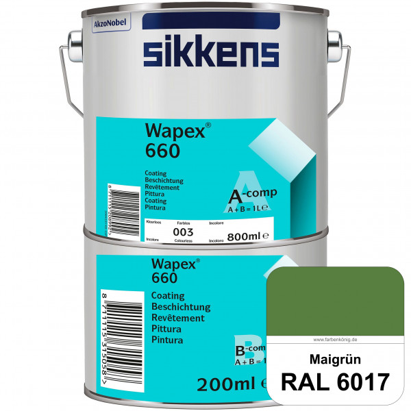 Wapex 660 Set (RAL 6017 Maigrün) seidenglänzende 2K-Epoxidharzlack für Böden & Wände (innen)