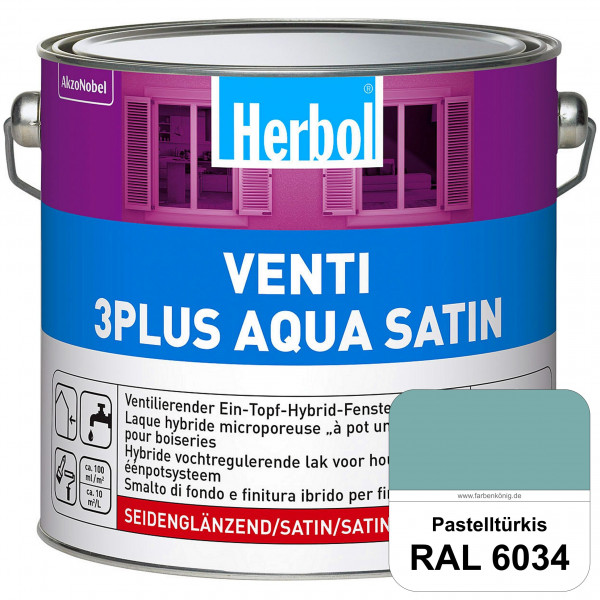 Venti 3Plus Aqua Satin (RAL 6034 Pastelltürkis) wasserbasierter & feuchtigkeitregulierender Ein-Topf