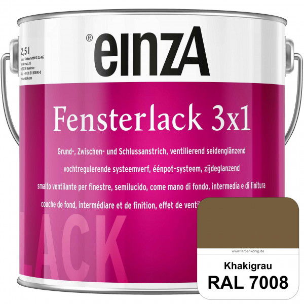einzA Fensterlack 3 x 1 (RAL 7008 Khakigrau) wetterbeständiger & seidenglänzender Fensterlack