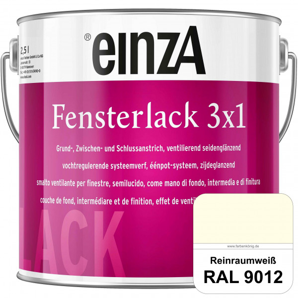 einzA Fensterlack 3 x 1 (RAL 9012 Reinraumweiß) wetterbeständiger & seidenglänzender Fensterlack