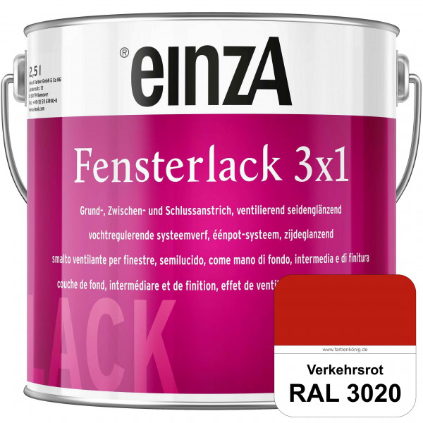 einzA Fensterlack 3 x 1 (RAL 3020 Verkehrsrot) wetterbeständiger & seidenglänzender Fensterlack