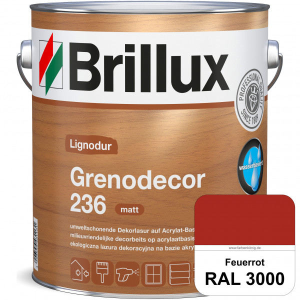 Grenodecor 236 (RAL 3000 Feuerrot) Umwelt- und gesundheitsschonende, diffusionsfähige Dekorlasur mit