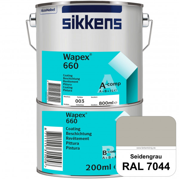 Wapex 660 Set (RAL 7044 Seidengrau) seidenglänzende 2K-Epoxidharzlack für Böden & Wände (innen)
