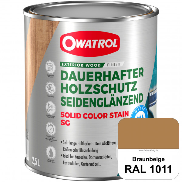 Solid Color Stain SG (RAL 1011 Braunbeige) deckende und seidenglänzende Wetterschutzfarbe außen