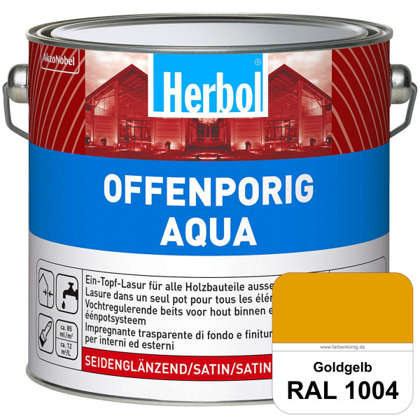 Offenporig Aqua (RAL 1004 Goldgelb) Wasserverdünnbar & hochwertige Ein-Topf-Holzlasur - Feuchteschut