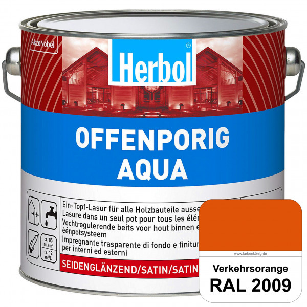Offenporig Aqua (RAL 2009 Verkehrsorange) Wasserverdünnbar & hochwertige Ein-Topf-Holzlasur - Feucht