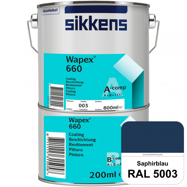 Wapex 660 Set (RAL 5003 Saphirblau) seidenglänzende 2K-Epoxidharzlack für Böden & Wände (innen)