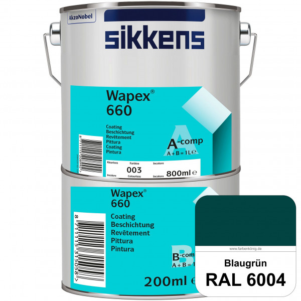 Wapex 660 Set (RAL 6004 Blaugrün) seidenglänzende 2K-Epoxidharzlack für Böden & Wände (innen)