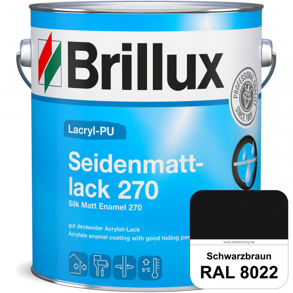 Lacryl-PU Seidenmattlack 270 (RAL 8022 Schwarzbraun) PU-verstärkt (wasserbasiert) für außen und inne