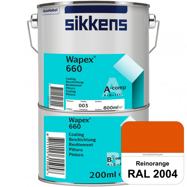 Wapex 660 Set (RAL 2004 Reinorange) seidenglänzende 2K-Epoxidharzlack für Böden & Wände (innen)