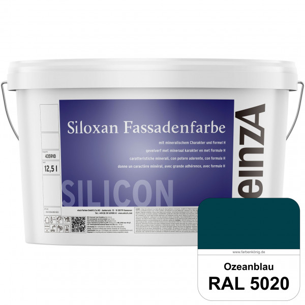 einzA Siloxan Fassadenfarbe (RAL 5020 Ozeanblau) Siliconvergütete Fassadenfarbe