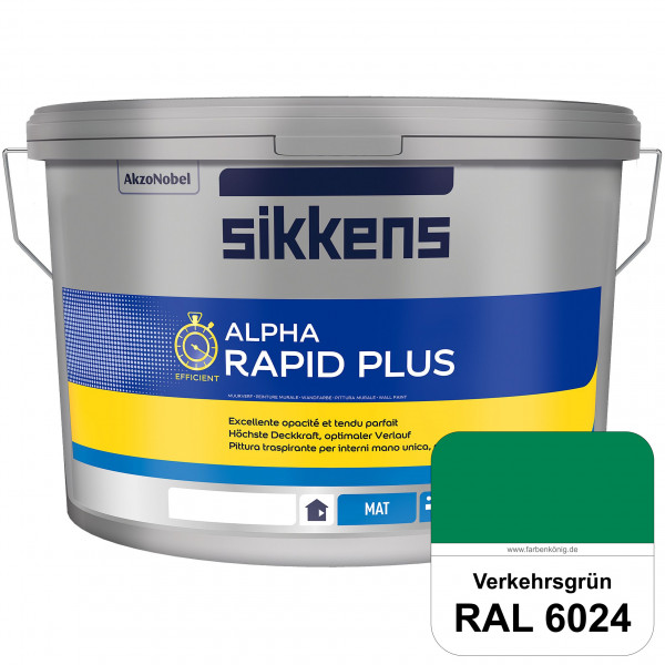 Alpha Rapid Plus (RAL 6024 Verkehrsgrün) Hochwertige & stumpfmatte Wandfarbe für mittlere Belastunge
