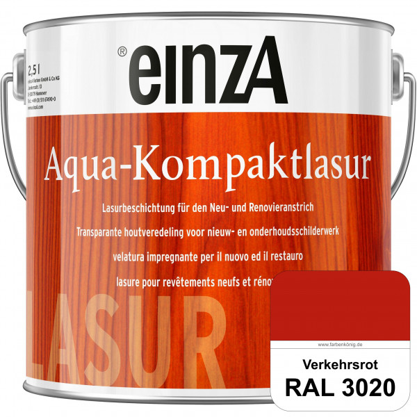 einzA Aqua-Kompaktlasur (RAL 3020 Verkehrsrot) wasserverdünnbare & feuchtigkeitsregulierende Lasurbe