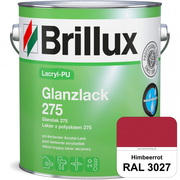 Lacryl-PU Glanzlack 275 (RAL 3027 Himbeerrot) Glänzender Lack (wasserbasiert) für z. B. Holz, Zink,