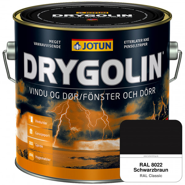 DRYGOLIN Vindu og Dør - wetterbeständige Holzschutzfarbe für Außen (RAL 8022 Schwarzbraun)