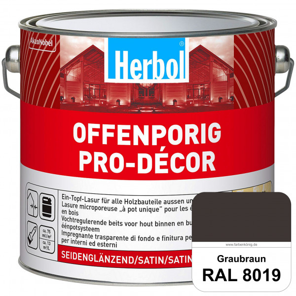 Herbol Offenporig Pro-Décor (RAL 8019 Graubraun) Hochwertige Ein-Topf-Holzlasur mit 2-Phasen-UV-Schu