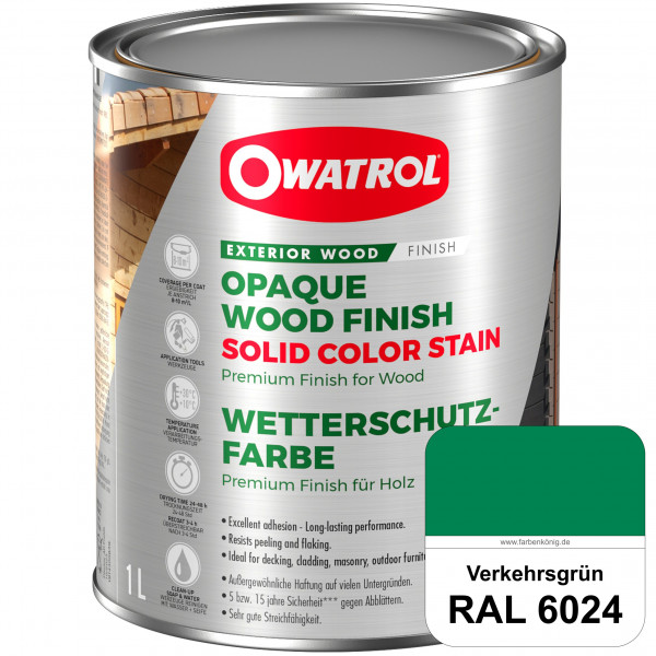 Solid Color Stain (RAL 6024 Verkehrsgrün) deckende und matte Wetterschutzfarbe außen