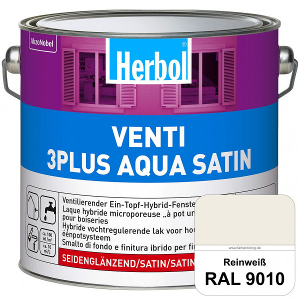 Venti 3Plus Aqua Satin (RAL 9010 Reinweiß) wasserbasierter & feuchtigkeitregulierender Ein-Topf-Fens