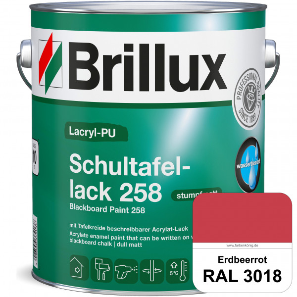 Lacryl-PU Schultafellack 258 (RAL 3018 Erdbeerrot) wasserbasierter und matter Schultafellack (innen)