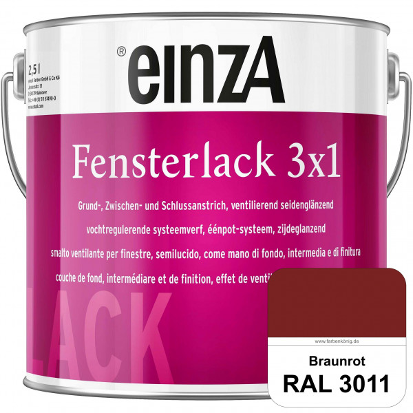 einzA Fensterlack 3 x 1 (RAL 3011 Braunrot) wetterbeständiger & seidenglänzender Fensterlack
