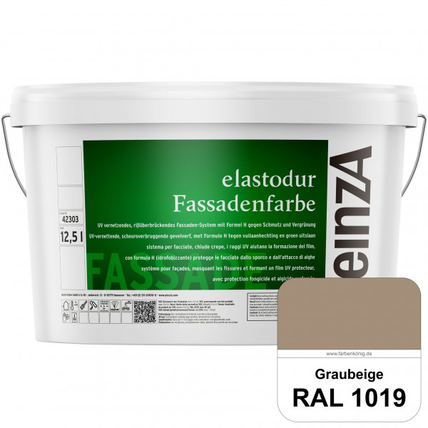 einzA elastodur Fassadenfarbe (RAL 1019 Graubeige) UV-vernetzendes & rissüberbrückendes Fassadenfarb