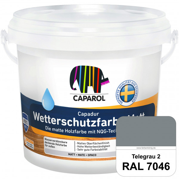 Capadur Wetterschutzfarbe Matt (RAL 7046 Telegrau 2) matte Holzfarbe mit NQG-Technologie für außen