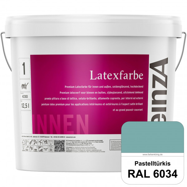 einzA Latexfarbe Premium (RAL 6034 Pastelltürkis) Hochwertige scheuerbeständige seidenglänzende Late