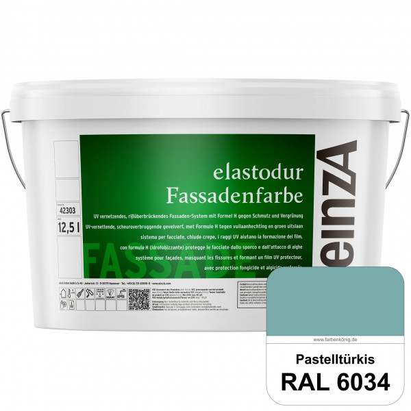 einzA elastodur Fassadenfarbe (RAL 6034 Pastelltürkis) UV-vernetzendes & rissüberbrückendes Fassaden