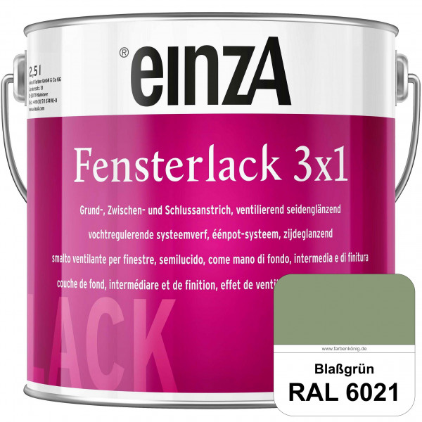 einzA Fensterlack 3 x 1 (RAL 6021 Blassgrün) wetterbeständiger & seidenglänzender Fensterlack