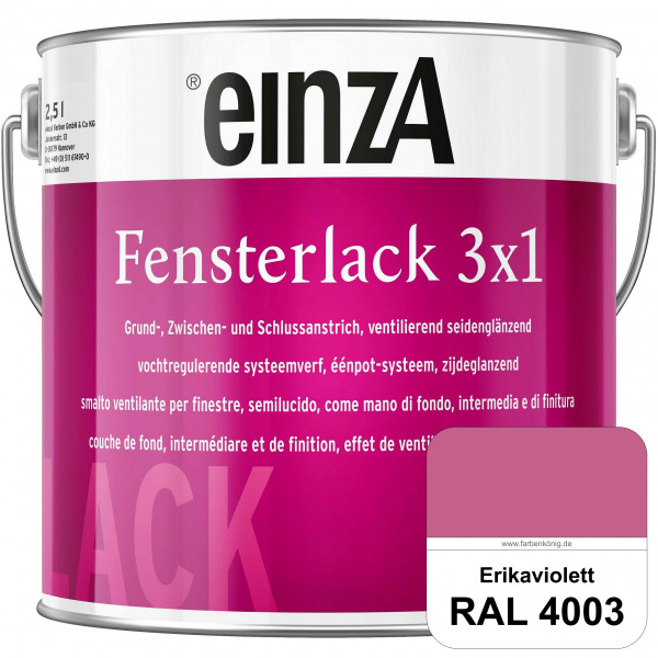 einzA Fensterlack 3 x 1 (RAL 4003 Erikaviolett) wetterbeständiger & seidenglänzender Fensterlack