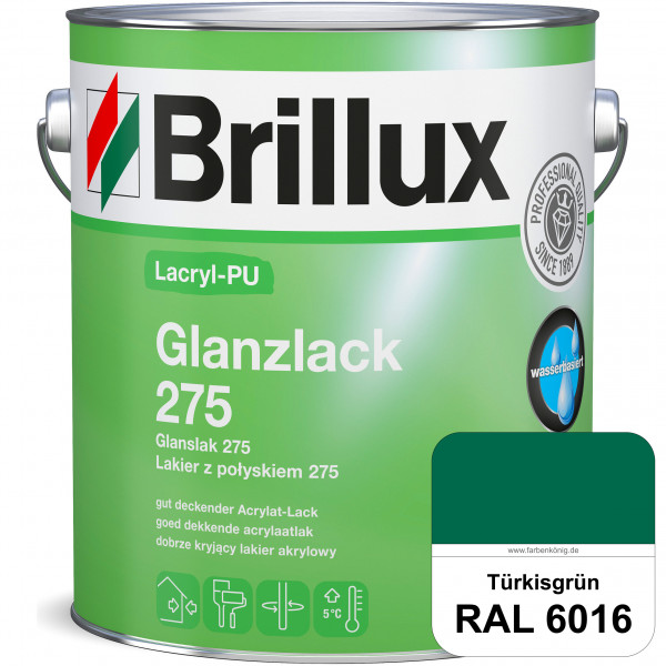Lacryl-PU Glanzlack 275 (RAL 6016 Türkisgrün) Glänzender Lack (wasserbasiert) für z. B. Holz, Zink,