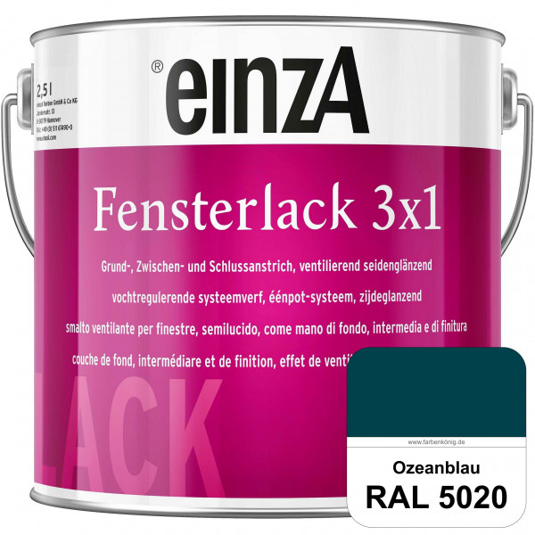 einzA Fensterlack 3 x 1 (RAL 5020 Ozeanblau) wetterbeständiger & seidenglänzender Fensterlack