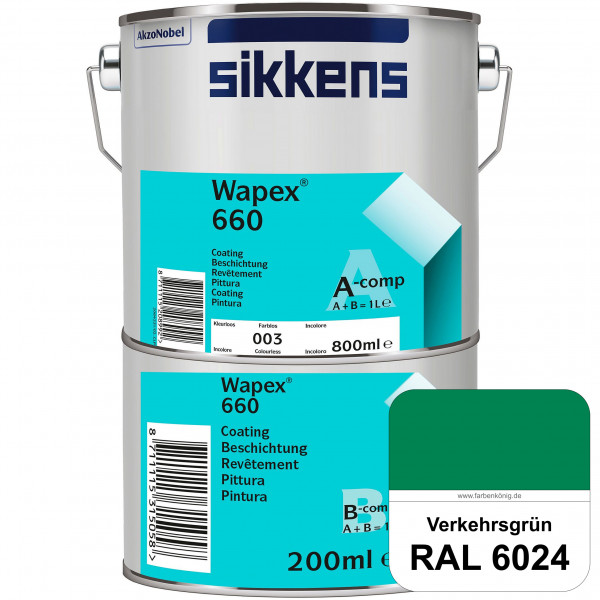 Wapex 660 Set (RAL 6024 Verkehrsgrün) seidenglänzende 2K-Epoxidharzlack für Böden & Wände (innen)