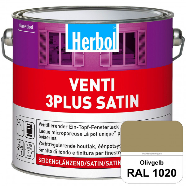 Venti 3Plus Satin (RAL 1020 Olivgelb) feuchtigkeitregulierender & seidenglänzender Ein-Topf-Fensterl