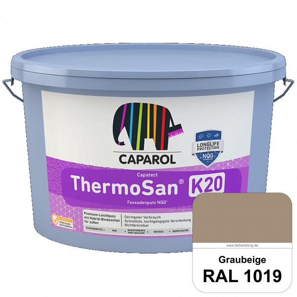 Capatect ThermoSan® Fassadenputz NQG® (R 30) (RAL 1019 Graubeige) Reibeputz-Struktur in Körnung 3 mm