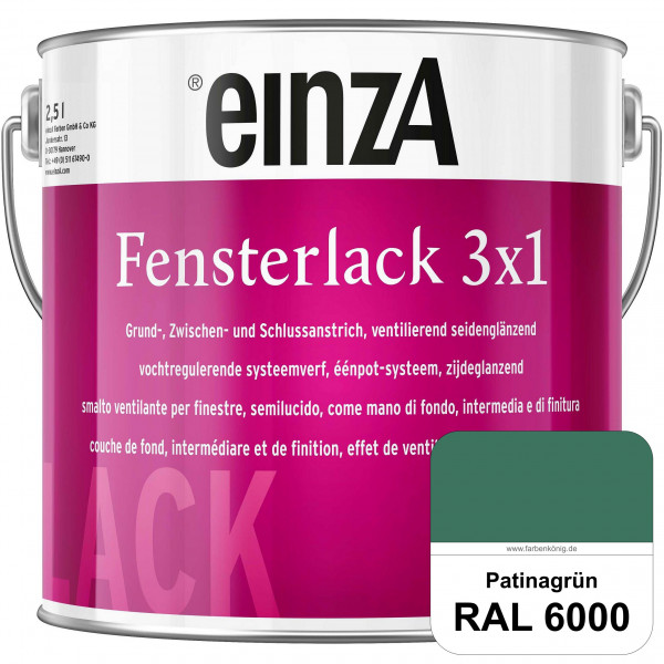 einzA Fensterlack 3 x 1 (RAL 6000 Patinagrün) wetterbeständiger & seidenglänzender Fensterlack