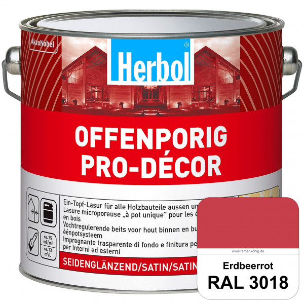 Herbol Offenporig Pro-Décor (RAL 3018 Erdbeerrot) Hochwertige Ein-Topf-Holzlasur mit 2-Phasen-UV-Sch