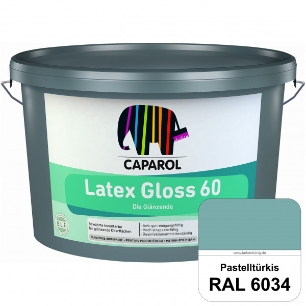 Latex Gloss 60 (RAL 6034 Pastelltürkis) glänzende & hochstrapazierfähige Latexfarbe (Innen)
