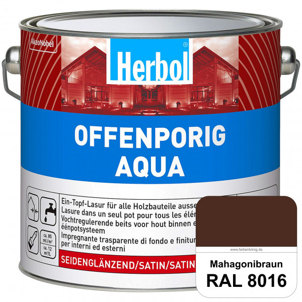 Offenporig Aqua (RAL 8016 Mahagonibraun) Wasserverdünnbar & hochwertige Ein-Topf-Holzlasur - Feuchte