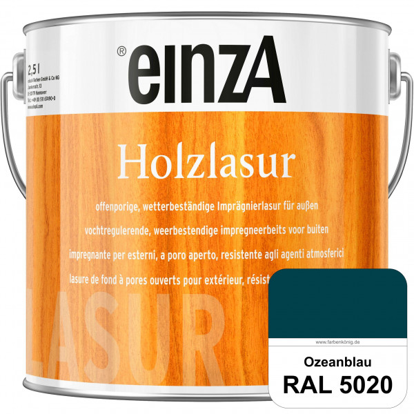 einzA Holzlasur (RAL 5020 Ozeanblau) Offenporige Imprägnierlasur für Außen-Holzbauteile