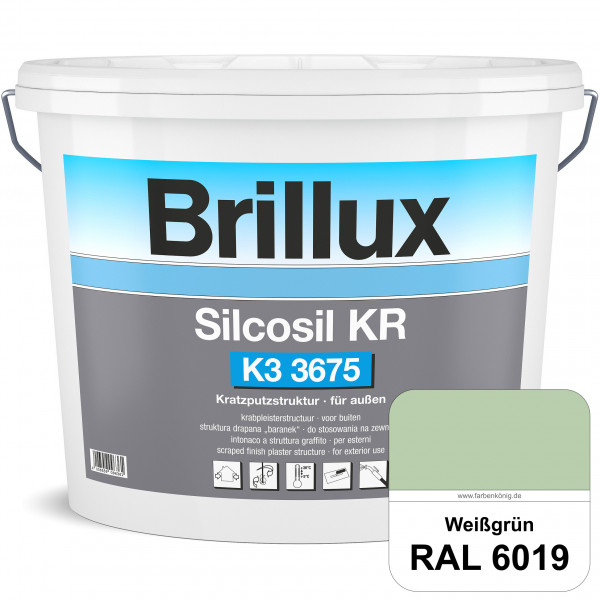Silcosil KR K3 3675 mit Protect (RAL 6019 Weißgrün) siliconverstärkter Dekorputz, Kratzputzstruktur,