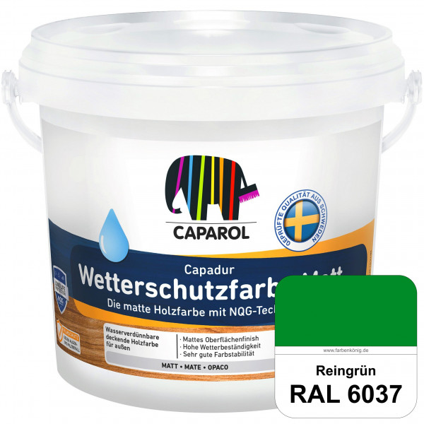 Capadur Wetterschutzfarbe Matt (RAL 6037 Reingrün) matte Holzfarbe mit NQG-Technologie für außen