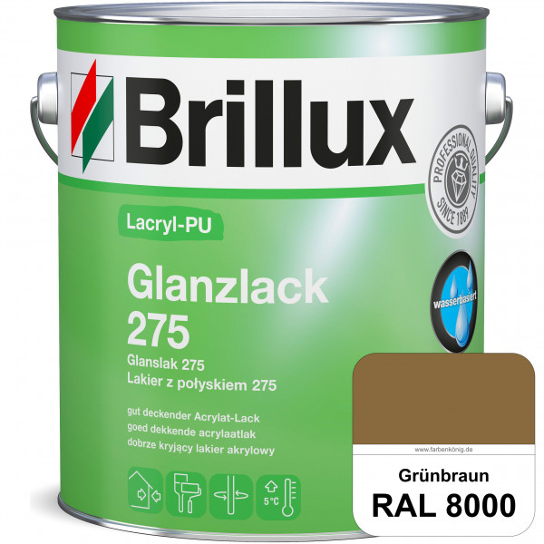 Lacryl-PU Glanzlack 275 (RAL 8000 Grünbraun) Glänzender Lack (wasserbasiert) für z. B. Holz, Zink, A