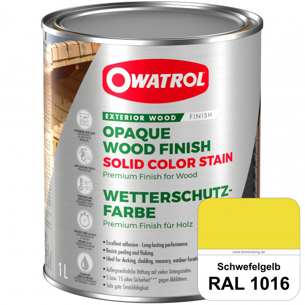Solid Color Stain (RAL 1016 Schwefelgelb) deckende und matte Wetterschutzfarbe außen