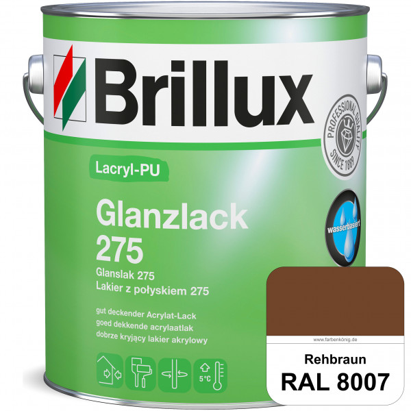 Lacryl-PU Glanzlack 275 (RAL 8007 Rehbraun) Glänzender Lack (wasserbasiert) für z. B. Holz, Zink, Al
